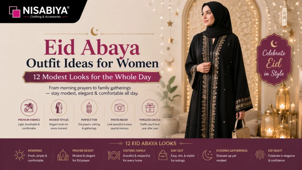 Eid abaya outfit ideas for women with 12 modest Eid looks