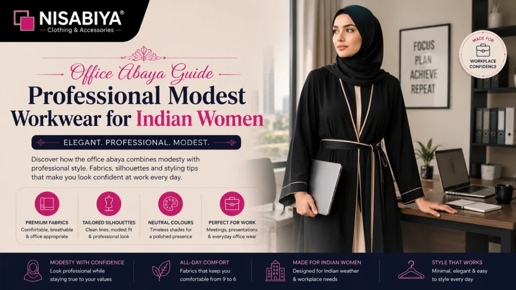 Office abaya for Indian women in professional modest workwear