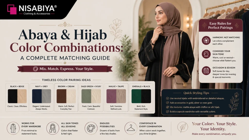 Abaya & Hijab Color Combinations matching guide with elegant modest fashion styling