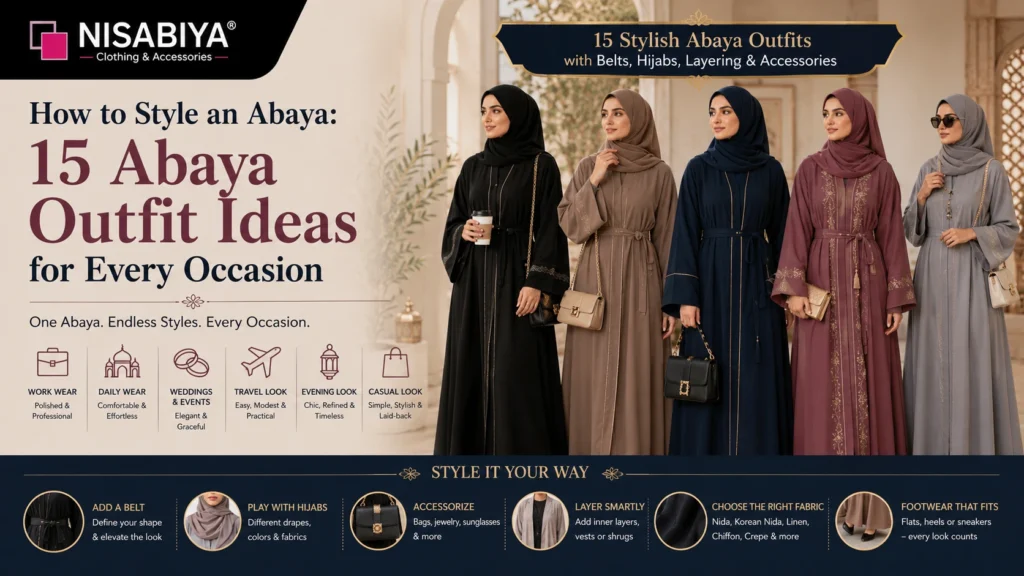 Abaya Outfit Ideas for women for work, travel, weddings and everyday wear