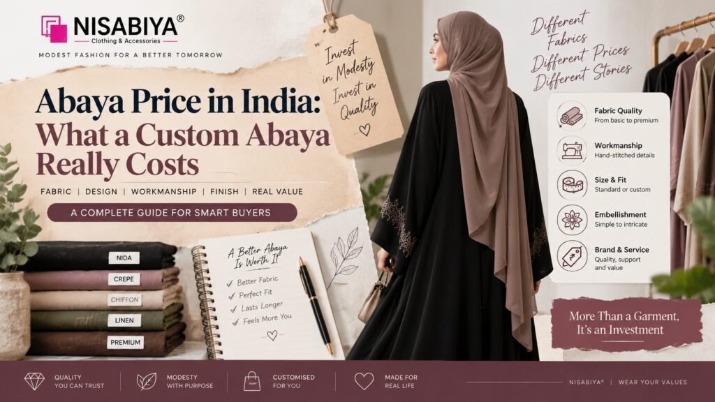 Abaya price in India explained with custom abaya fabric, embroidery, fit and craftsmanship