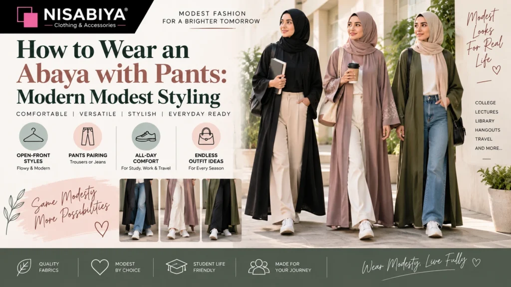 Abaya with pants styled for modern modest fashion