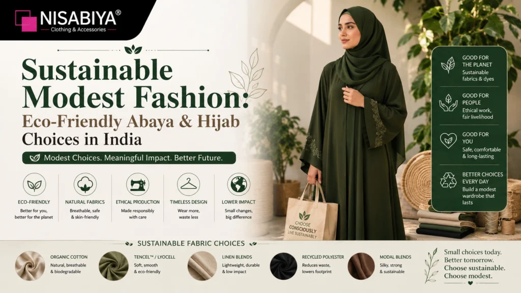 Sustainable Modest Fashion featuring eco-friendly abaya and hijab choices in India