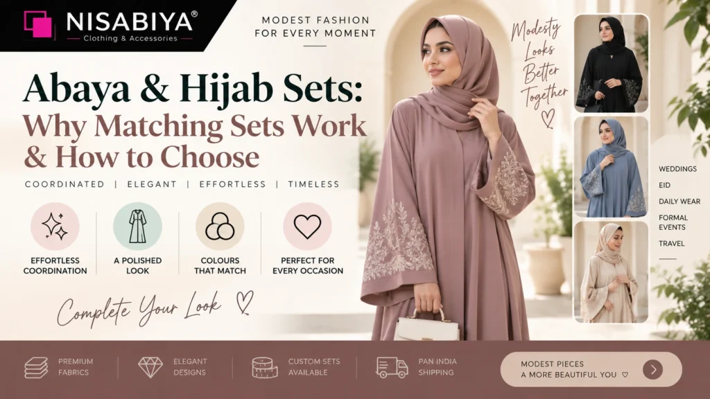 Abaya and Hijab Set in coordinated colours and elegant modest styles